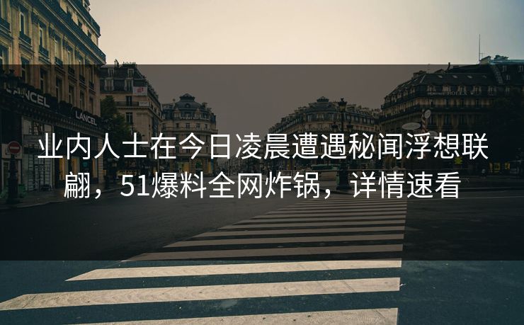 业内人士在今日凌晨遭遇秘闻浮想联翩，51爆料全网炸锅，详情速看