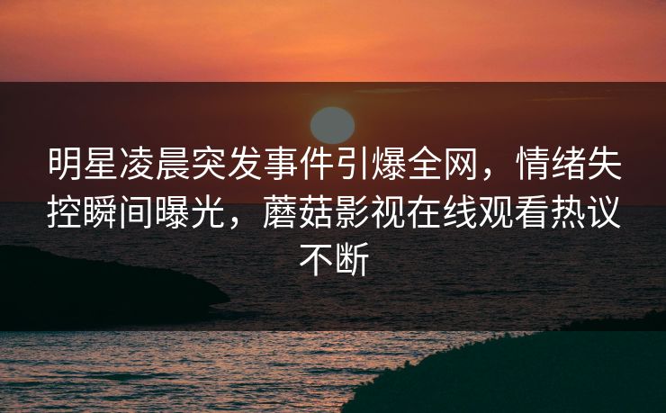 明星凌晨突发事件引爆全网，情绪失控瞬间曝光，蘑菇影视在线观看热议不断